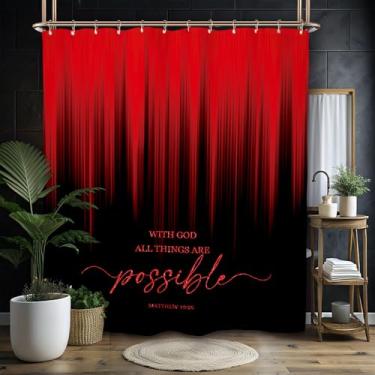 Imagem de Miyotaa Conjunto de cortina de chuveiro Bíblia preta vermelha 152 cm L x 188 cm A minimalista, abstrata, neutra, contemporânea, moderna, citações positivas, inspiradoras, motivacionais, à prova d'água