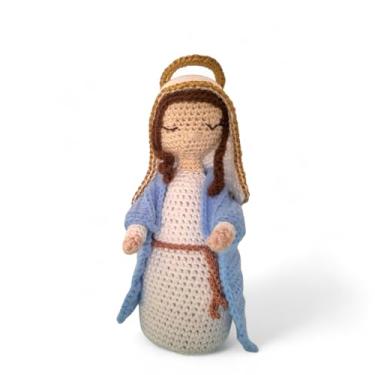Imagem de Nossa Senhora das Graças, Imagem em Crochê Amigurumi 25cm Branco e Azul Imagem religiosa