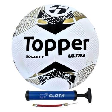 Imagem de Bola de Futebol Society Topper Ultra Colagem Dupla + Bomba, Preto, Dou
