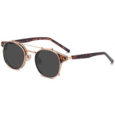 Imagem de Dollger Óculos de sol com clipe de lente dupla, lentes não flip, redondo, estilo steampunk, para homens e mulheres, Armação dourada Testudinarious, one size fits most