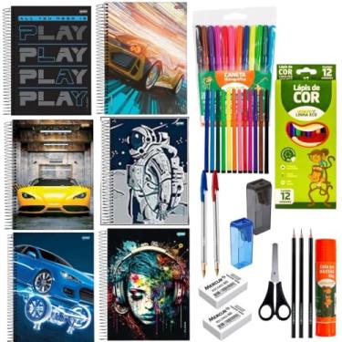 Imagem de Kit Material Escolar menino Completo 35 Itens | Infantil, Fundamental e Médio | Caderno, Lápis, Canetas, Tesoura e Cola – Volta às Aulas