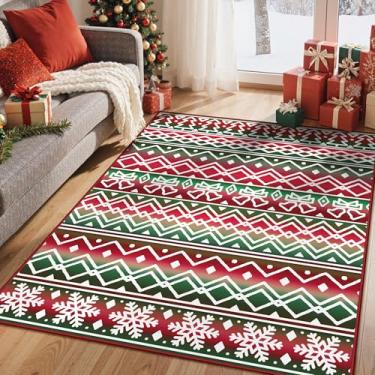 Imagem de Tapete de Natal 13 x 18 cm, lavável na máquina, antiderrapante, tapete de pilha baixa para decoração de férias, tapetes de floco de neve para sala de estar, quarto, sala de jantar, estampa de Natal