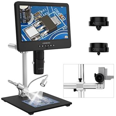 Imagem de LINKMICRO LM249MS 3 lentes microscópio digital HDMI 25.7 cm câmera de microscópio de solda 2000X para reparo eletrônico, suporte de braço boom de 33.0 cm, Moedas UHD 2160P Video Coin Microscópio visão