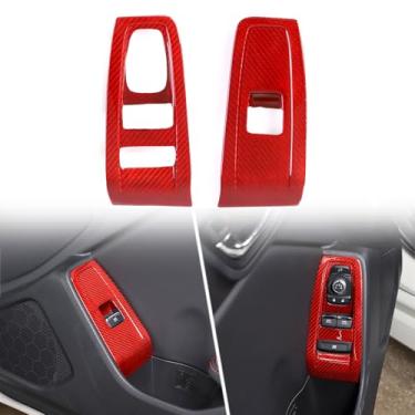 Imagem de Capa de painel de botão de elevação de janela de carro interior de fibra de carbono genuína acessórios compatíveis com Subaru BRZ/Toyota 86 (grão de fibra de carbono vermelho)