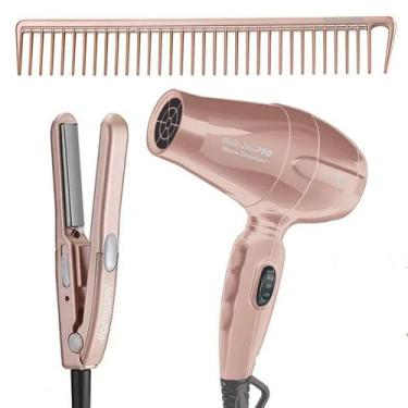 Imagem de Combo PRO Rose Gold Prancha + Mini Secador + Pente - New, BIVOLT