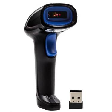 Imagem de Genérico Leitor de Código de Barras Sem Fio, Scanner Manual USB, Preto e Azul, Para PDV e Leitura de Códigos EAN, Com Receptor Wireless