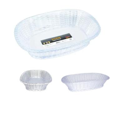 Imagem de Cesto Porta Pão Cristal Decorada Trança Oval Hotel Pousada