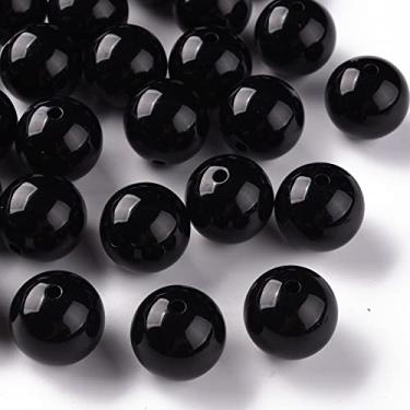 Imagem de Spritewelry 111 peças/500 g 20 mm contas redondas de acrílico grosso chiclete preto contas opacas espaçador solto para fazer joias, pulseiras, colar, artesanato artesanal