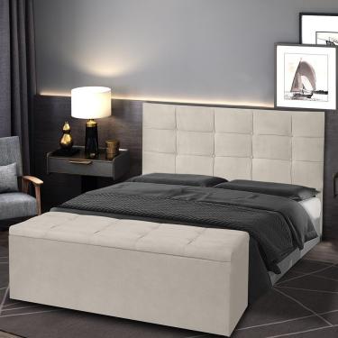 Imagem de Kit Cabeceira E Calçadeira Baú Queen 1,60m Roma Suede Bege Sky Mobile