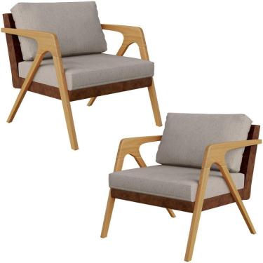 Imagem de Kit 02 Poltronas Pietra L02 Couríssimo Marrom Linho Bege