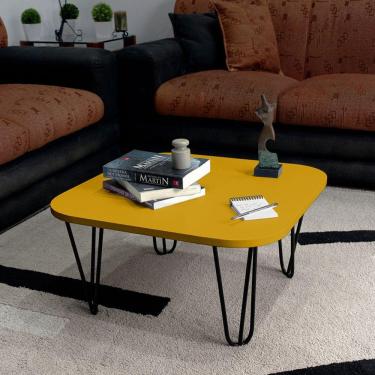 Imagem de Mesa De Centro Pés Hairpin Legs Lateral De Apoio Para Sala Estar Dormitório Amarelo Laca