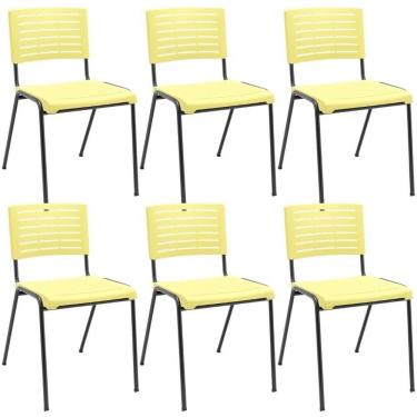 Imagem de Kit 06 Cadeiras Empilhável Fixa Escritório Multiuso Base Preta Kimi P03 Amarelo - Lyam Decor