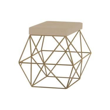Imagem de Puff Decorativo Base Gold Trixie Veludo Bege Gran Belo