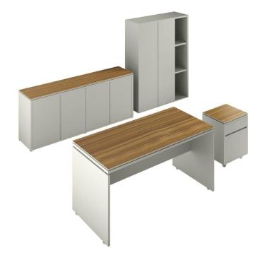 Imagem de Conjunto De Escritório Office 4 Peças Mesa Gaveteiro Balcão - Fendi E Freijó Fendi E Freijó