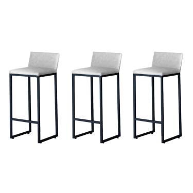 Imagem de Kit 3 Banquetas Alta Dani Reforçada Decorativa Balcão Bancada Cozinha Bar Base Preta Courino