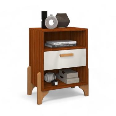 Imagem de Mesa De Cabeceira Elegante Com Gaveta Onix Cinamomo E Off