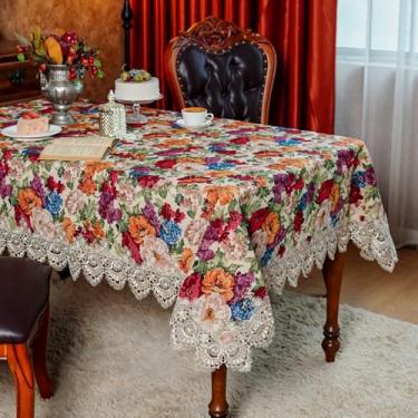 Imagem de SUTAVIA Toalha de mesa retangular de renda impermeável vintage floral toalha de mesa decorativa lavável para festa de férias em casa, mesa de jantar de Ação de Graças, Natal (renda champanhe, 152 x