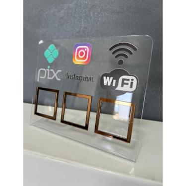 Imagem de Placa Pix Display Mesa Balcão PIX INSTAGRAM E WI-FI(Cristal c/Bronze)