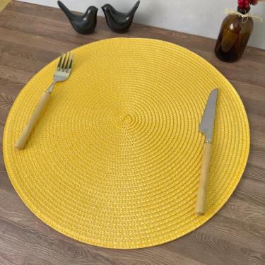 Imagem de Lugar Jogo Americano Redondo Mesa Posta Cozinha Jantar Decorativo Sousplat Tramado Flexível (4, Amarelo)