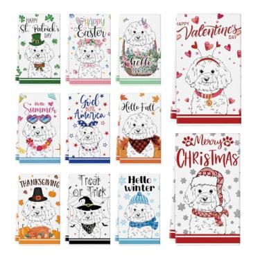 Imagem de Ciazoxa 11 peças Bichon Frise toalhas de cozinha 35,5 x 53,3 cm, toalha de prato de cachorro, pano de prato de cozinha, toalhas de mão fofas para banheiro, decoração de casa, Natal, dia das mães