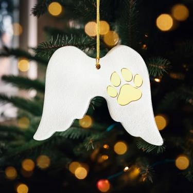 Imagem de Enfeite de pata de gato/cachorro com asas de anjo – Enfeite de árvore de Natal com estampa de pata de animal de estimação, presente em memória de cachorro ou gato, lembrança de impressão de pata