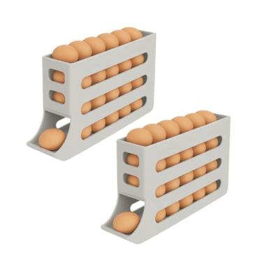 Imagem de Kit 2 Porta Ovos Organizador Geladeira Suporte Bandeja Dispenser Deslizante Rolante 4 Andares(Cinza)