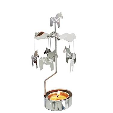 Imagem de kingnero Castiçal giratório giratório castiçal luz de chá carrossel pequeno presente (cavalo Dala)