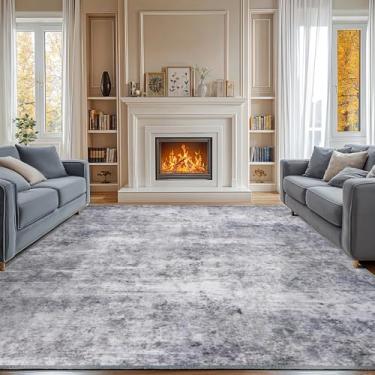 Imagem de Shilucheng Tapete de 20 x 25 cm para sala de estar, neutro, lavável à máquina, grande, antiderrapante, tapete abstrato, macio para quarto embaixo da cama, sala de jantar, tapete grande (cinza/azul