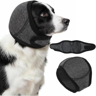 Imagem de Protetores de orelha de cachorro e protetor de ouvido sem agitação para hematoma, banho, secagem, natação e alívio da ansiedade de ruído - Protetor de ouvido elástico à prova d'água com capuz calmante