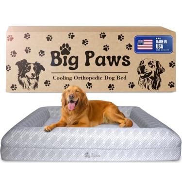 Imagem de Big Paws Cama ortopédica grande para cães – capa de resfriamento de seda gelada, 5 forros à prova d'água, fundo antiderrapante, reforço elevado, lavável na máquina, cama para cachorro - cinza