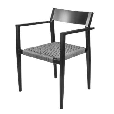 Imagem de Cadeira Empilhável área Externa Jurerê Rivatti Alumínio Preto Assento Trama Corda Náutica Grafite