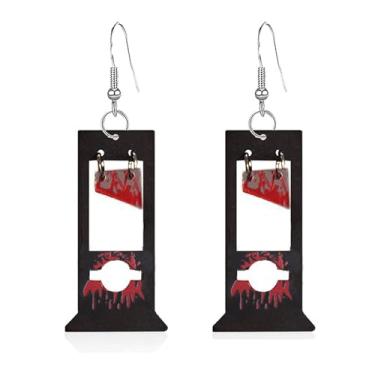 Imagem de Brincos de guilhotina gótica para mulheres e homens, punk, guilhotina preta ensanguentada, brinco de festa de Halloween manchado de sangue, Moderate type, Metal, Sem pedra preciosa
