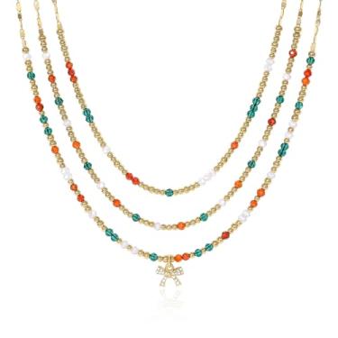 Imagem de KissYan Colar feminino com laço de Natal, vermelho, verde, em camadas, gargantilha de contas de pedras preciosas naturais, joias artesanais, presente de festival, Cobre, Sem Pedra Preciosa