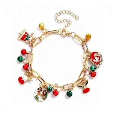 Imagem de Pulseiras com pingente de Natal com pingente de Natal com contas coloridas, meias de árvore de Papai Noel, floco de neve, caixa de presente, guirlanda, muleta, alce doce, pulseira com pingente, One