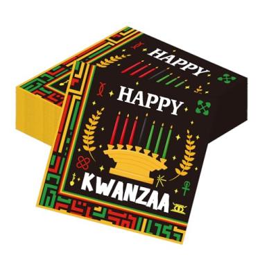 Imagem de Deorfuy Decorações de festa Kwanzaa, 50 peças de guardanapos de papel descartáveis Happy Kwanzaa, decoração de guardanapo de festival de herança africana para jantar africano