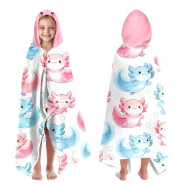 Imagem de Axolotl Print Toalhas de praia grandes com capuz para crianças de 7 a 10 anos, toalhas de banho com capuz para crianças adolescentes 89 cm x 152 cm toalha roxa de secagem rápida para meninas pequenas