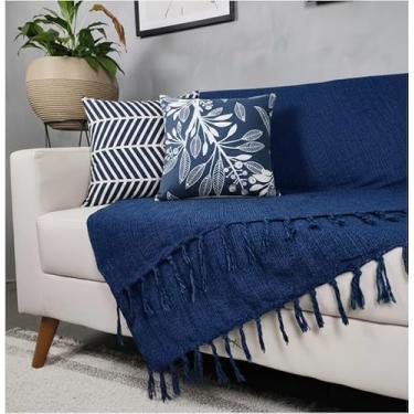 Imagem de Genérico, Kit Manta Para Sofá Azul + 2 Capas De Almofada Com Zíper Cor:02