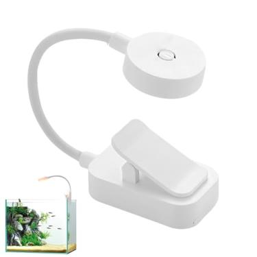 Imagem de Luz de aquário – Lâmpada de aquário giratória ajustável com clipe – 3 modos de iluminação com brilho ajustável, luminária de cabeceira, acessórios para aquário pequeno, acessórios para leitura de