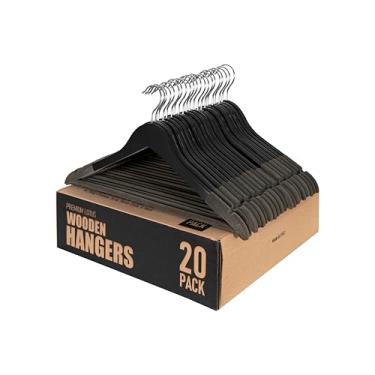 Imagem de Cabide preto - cabides de terno masculinos - cabides antiderrapantes - cabide de madeira natural de luxo e veludo para pendurar calças, ternos, vestidos e saias - cabides de madeira com gancho