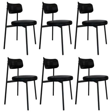 Imagem de Cadeira De Jantar Estofada Kit 6 Nyka M25 Sintético Preto - Mpozenato