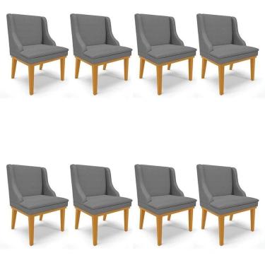 Imagem de Kit 8 Cadeiras Estofadas Para Sala De Jantar Base Fixa De Madeira Castanho Lia Veludo Grafite - Ibiza