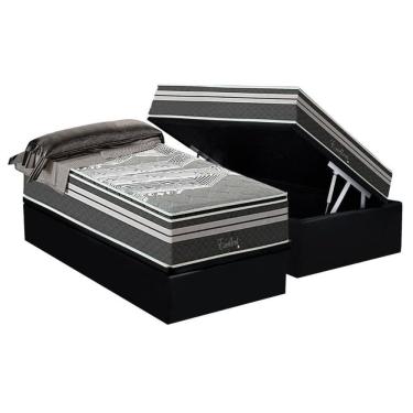 Imagem de Conjunto Box Baú Solteiro: Colchão Molas Paropas Excellent Grafite + Base Crc Suede Black (88x188)