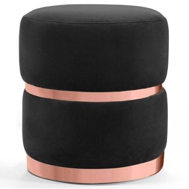 Imagem de Puff Decorativo Com Cinto E Aro Rosê Round C-300 Veludo Preto - Domi