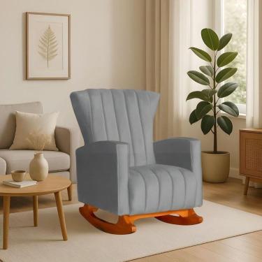 Imagem de Poltrona Amamentação E Descanso Pés Balanço Libia Suede Suede Cinza