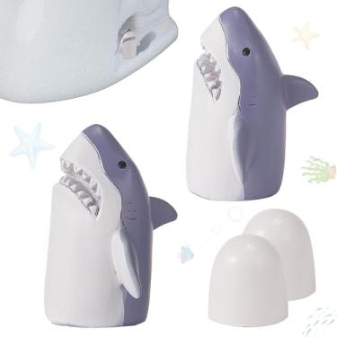 Imagem de SRCVYLT 4 peças de tampas de parafuso de vaso sanitário decorativas, 2 tampas de parafuso de vaso sanitário de tubarão com 2 tampas de plástico para parte inferior, conjunto de capas de parafuso de