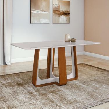 Imagem de Mesa De Jantar Retangular 6 Lugares 170 Tampo Mdf/vidro Easy Pop Frassino/off White