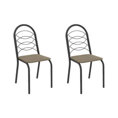 Imagem de Cadeira Sala De Jantar Holanda 2c009prf Aço Kit 2 Un Preto/boucle Bege Fendi - Kappesberg