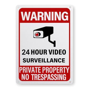 Imagem de NorthSpoor Placas de vigilância por vídeo ao ar livre, propriedade privada sem invasão, impressão UV, 25,4 x 18 cm, placa de câmera de segurança para casa, negócios, alerta de garagem, CCTV