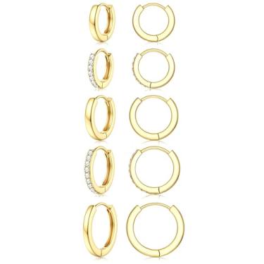 Imagem de Jstyle Brincos de argola pequenos banhados a ouro 14K para mulheres, hipoalergênicos, prata esterlina 925, conjunto de brincos para orelhas sensíveis, argolas para cartilagem, brincos para várias
