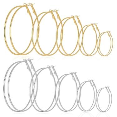 Imagem de Conjunto de brincos de argola de ouro para mulheres, 12 pares de argolas grandes e finas banhadas a ouro 14K, hipoalergênico, prata, grande, brincos de argola